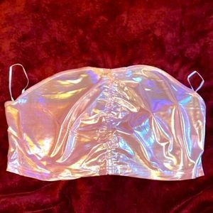 Plus Size Baby Pink Holographic Metallic Tube Top 🌸